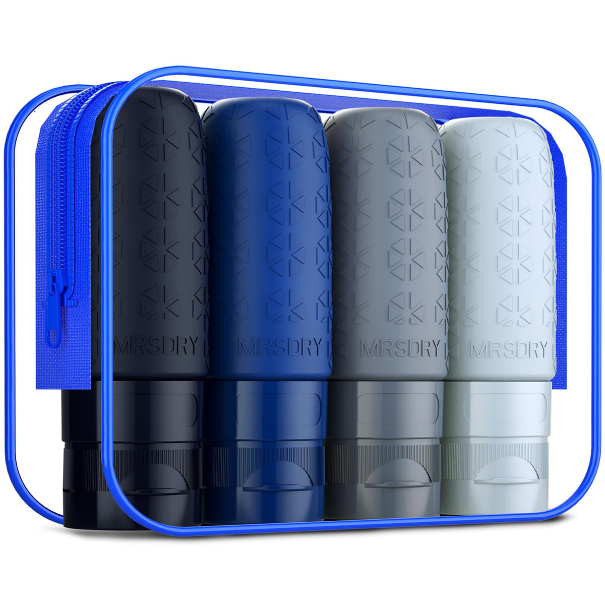 Mrsdry Travel Bottles for Toiletries, Tsa Approved 3oz Travel Size Containers BPA Free Leak Proof Refillable Liquid Silicone Squeezable Travel Essentials for Shampoo Conditioner Lotion (4 Pack)