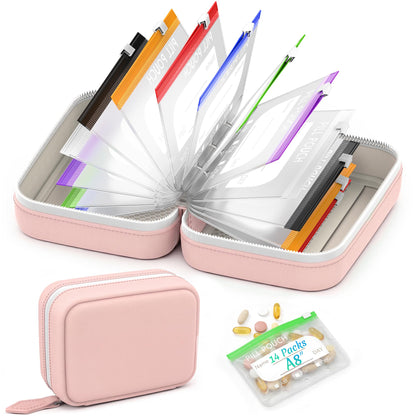 14 Pieces Pill Pouches Bags for Travel, A8 Reusable Zippered Pill Organizer