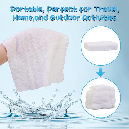 Cottonessence Premium Compressed Towels (50-Pack) - 9.4" x 11.8" Individually Wrapped Coin Tissues, Portable Towels for Travel, Hiking, Gym, Spa, Beauty Salon, Makeup, Baby Care, Outdoor Use