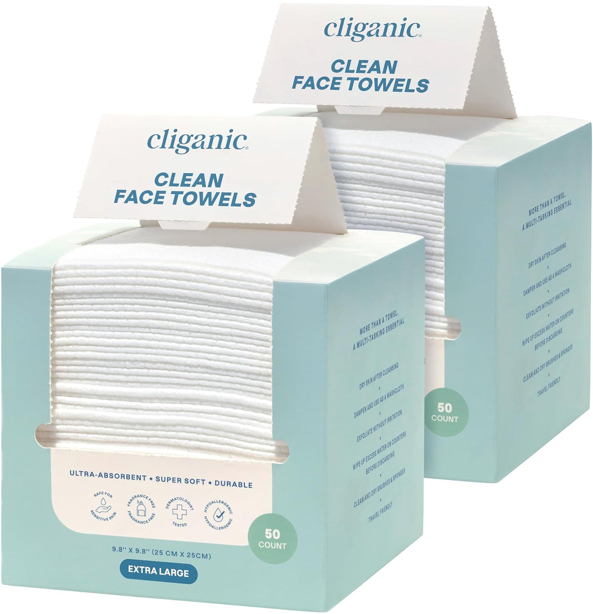 Cliganic Face Towels XL, Disposable Makeup Remover, Soft Dry Wipes, 100 ct