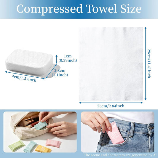 QIUTIMIY 56PCS Disposable Compressed Towels Tablet for Travel Wash Cloth Disposable Washcloths Portable Face Towels Super Absorbent