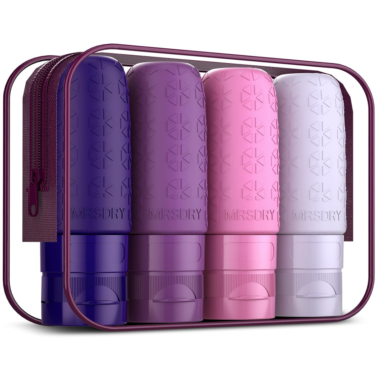 Mrsdry Travel Bottles for Toiletries, Tsa Approved 3oz Travel Size Containers BPA Free Leak Proof Refillable Liquid Silicone Squeezable Travel Essentials for Shampoo Conditioner Lotion (4 Pack)