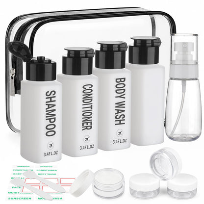 Travel Bottles for Toiletries 14PCS 3.4oz Pre-Printed Containers