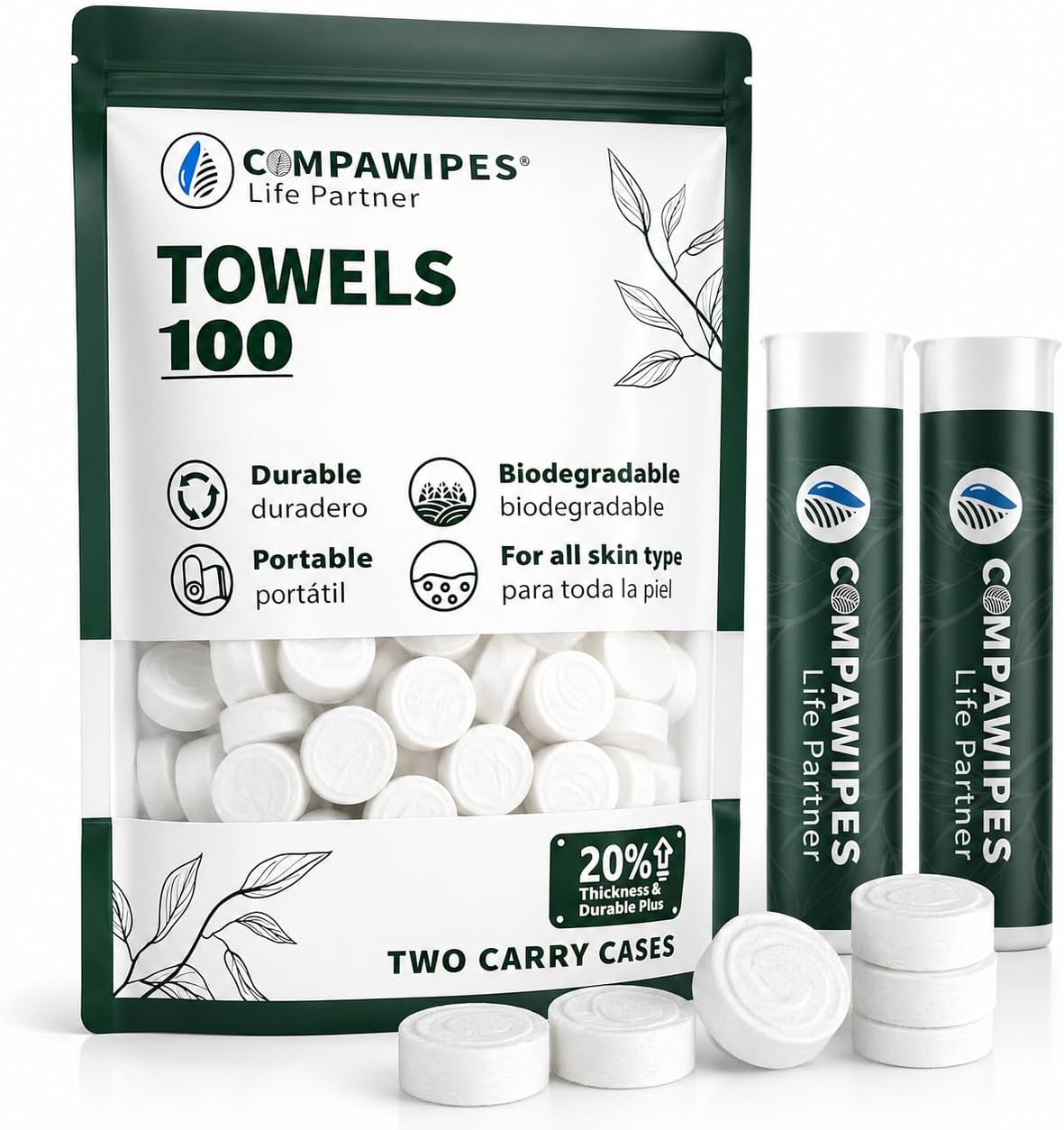 100 PCS Compressed Towel Tablets - Travel Disposable Towels, Compressed Hiking Toilet Paper, Wilderness Wipes, Compact Toilet Paper, Disposable Compressed Face Towel for Camping, Backpacking & Beauty