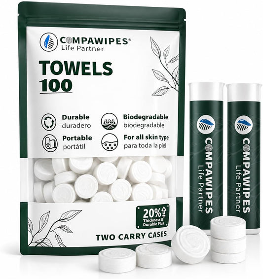 100 PCS Compressed Towel Tablets - Travel Disposable Towels, Compressed Hiking Toilet Paper, Wilderness Wipes, Compact Toilet Paper, Disposable Compressed Face Towel for Camping, Backpacking & Beauty