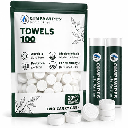 100 PCS Compressed Towel Tablets - Travel Disposable Towels, Compressed Hiking Toilet Paper, Wilderness Wipes, Compact Toilet Paper, Disposable Compressed Face Towel for Camping, Backpacking & Beauty