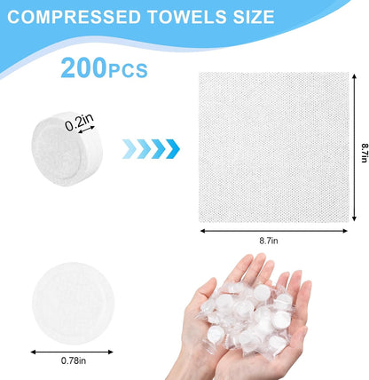 200 PCS Compressed Towel, Disposable Thicker Portable Towels, Camping Wet Compressed Hand Towel for Travel Camping Home Grooming