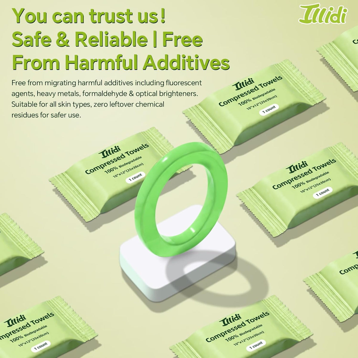ILLIDI Compressed Towels, 30 Count Individually Wrapped Mini Tablets, Disposable Washcloths, Expands to 12 x 10 Inch Soft & Lint-Free,for Daily Use,Travel, Business Trips,Camping and Hiking