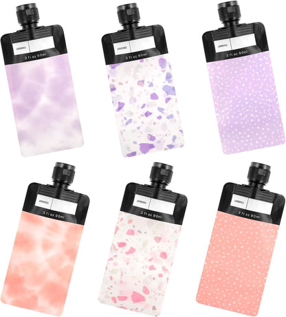 Dimeho 6 Pcs Travel Pouches for Toiletries, 3 oz Travel Size Containers Leak Proof Empty Squeeze Pouches TSA Approved Refillable Travel Bottles for Liquids Shampoo Conditioner Pouch Travel Accessories