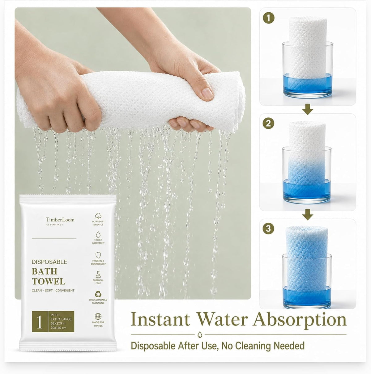 6 Pack Disposable Bath Towels for Travel 55" x 27.5" Large Individually Wrapped Travel Towel, Disposable Dry Body Towels Bulk for Shower Camping Hotel Bathroom Gym Hiking Family Vacation