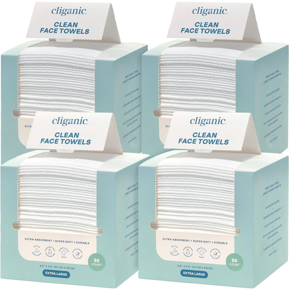 Cliganic Face Towels XL, Disposable Makeup Remover, Soft Dry Wipes, 100 ct