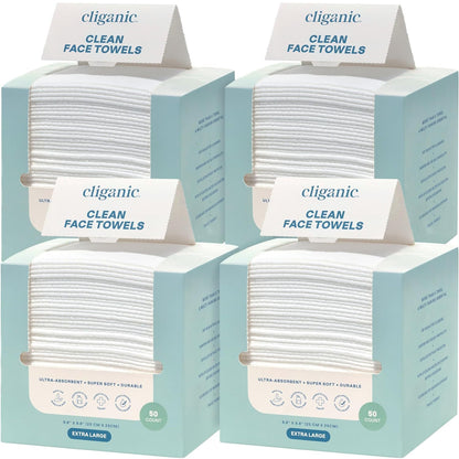 Cliganic Face Towels XL, Disposable Makeup Remover, Soft Dry Wipes, 100 ct