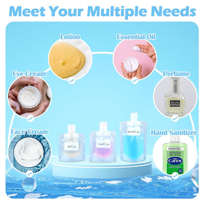 15 Pcs Travel Pouches for Toiletries, 3.4oz/100ml Leak Proof Squeeze Pouches, Refillable Stand Up Pouches with Labels, TSA Approved Travel Containers for Shampoo, Conditioner