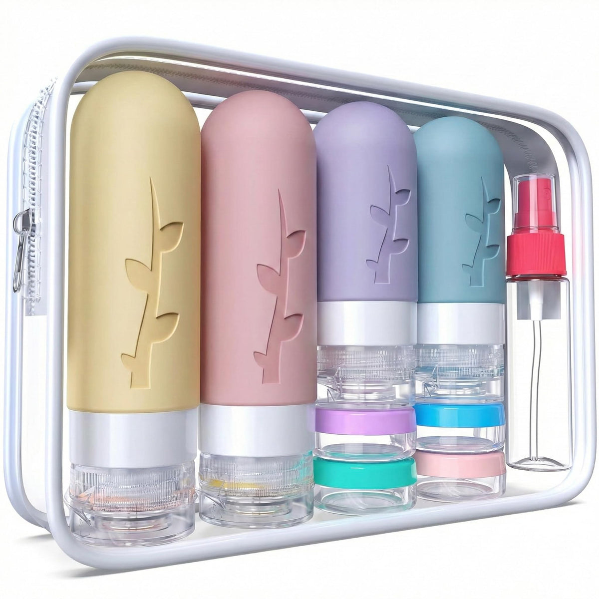 DEPOZA 16-Pack Travel Bottles for Toiletries with Clear Bag, White