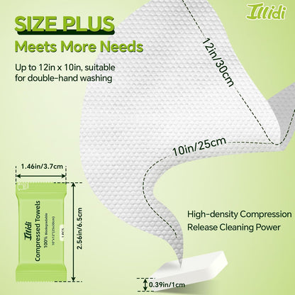 ILLIDI Compressed Towels, 30 Count Individually Wrapped Mini Tablets, Disposable Washcloths, Expands to 12 x 10 Inch Soft & Lint-Free,for Daily Use,Travel, Business Trips,Camping and Hiking
