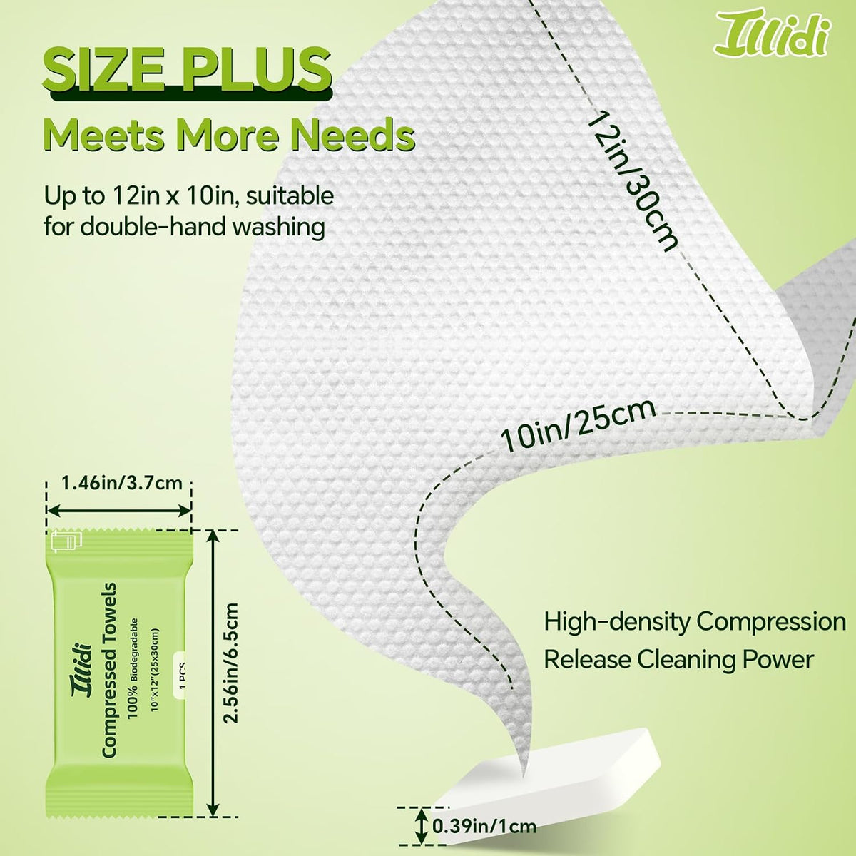 ILLIDI Compressed Towel Tablets, Disposable Coin Tissue for Travel, 50 Count,Portable Face Towels 10x12 Inch, Soft Durable Compressed Towels for Camping Outdoor On The Go