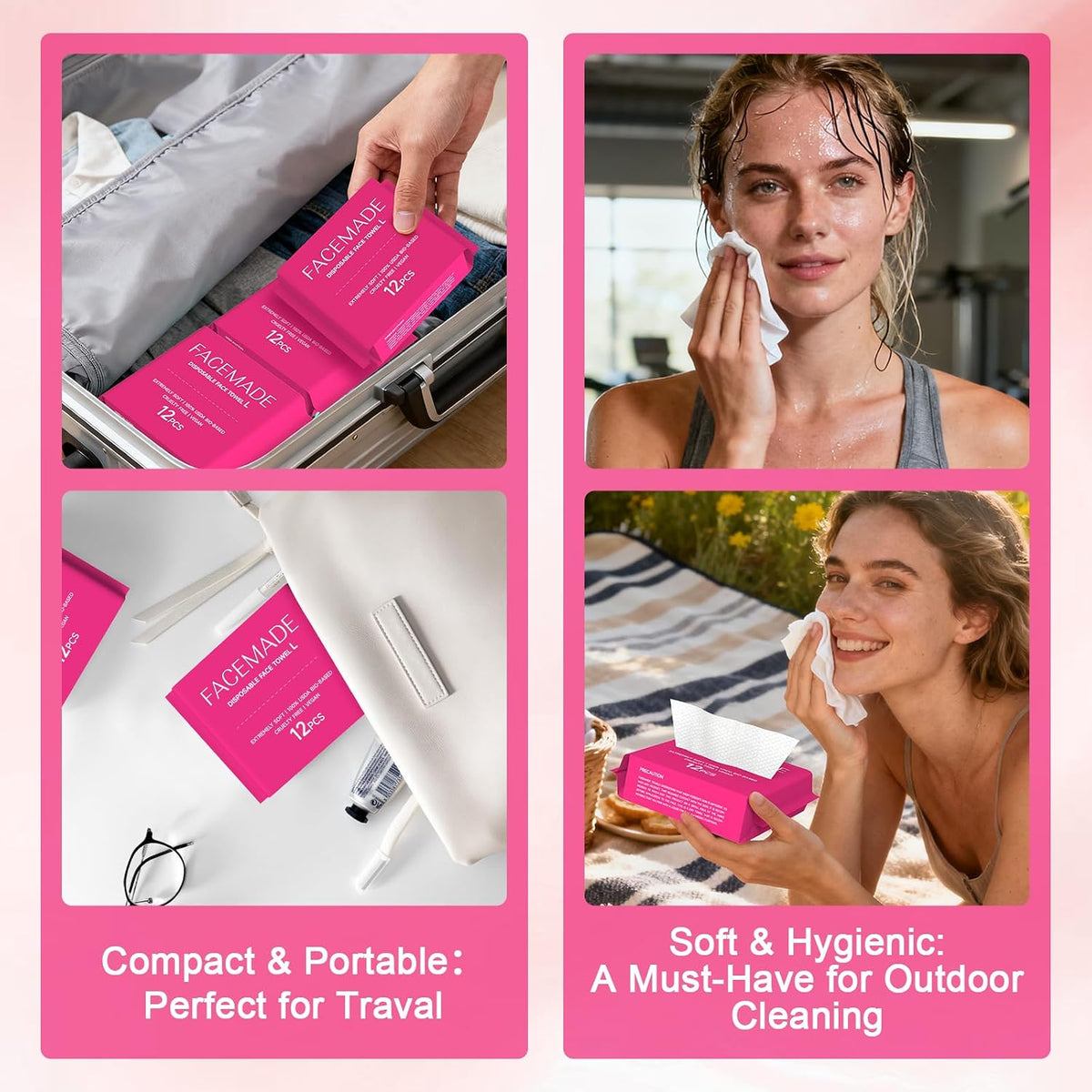 FACEMADE 48 Count (4 Packs) Disposable Travel Towels