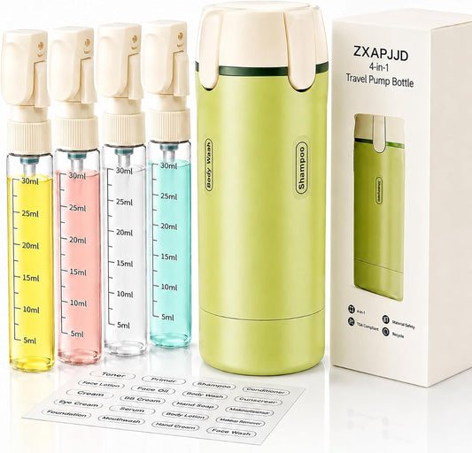 4-in-1 Travel Dispenser Bottle, TSA Approved Leakproof Set(Green)
