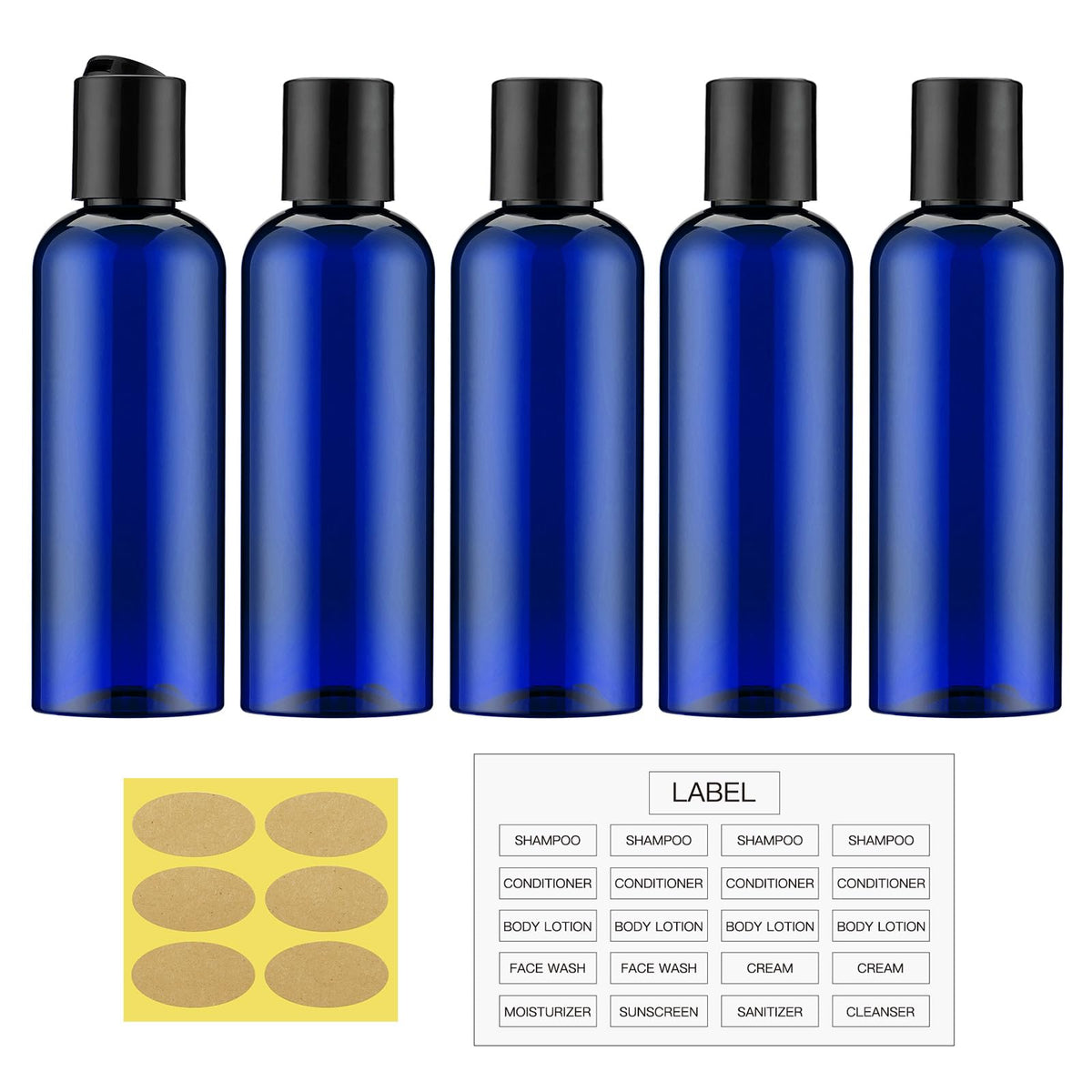 Travel Bottles for Toiletries, 3.4 oz Travel Size Containers, 5pcs, Clear