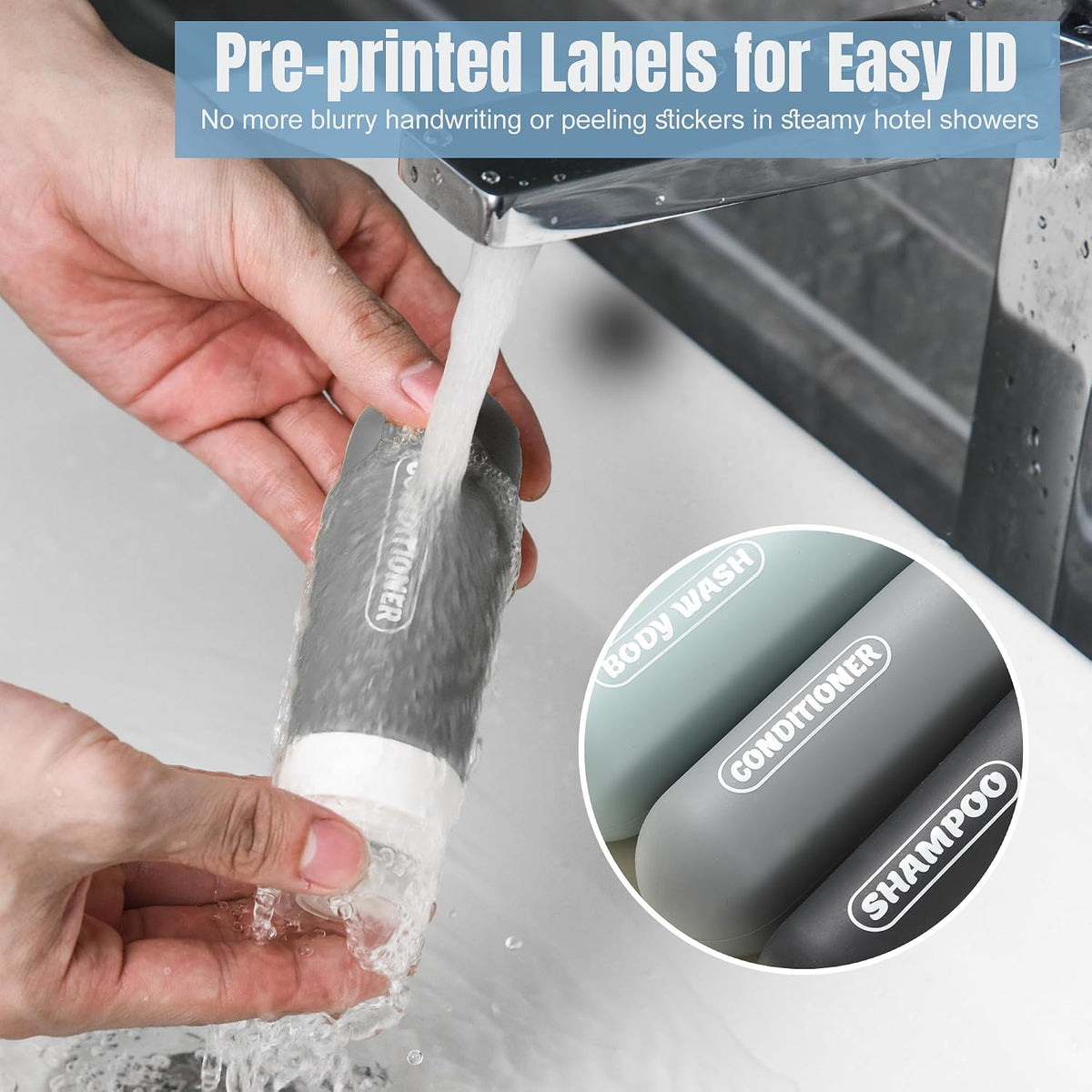 Pre-printed Silicone Travel Bottles for Toiletries 3oz