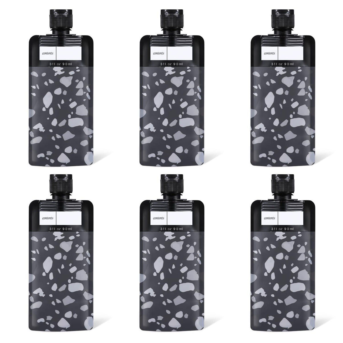 ASEVAT 3 oz 6pack Leak Proof Empty Squeeze Pouches Refillable Travel Size Containers Liquid Pouch Cosmetic Container TSA Approved Bag