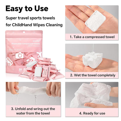 ICOTLE Compressed Towel, Disposable Face Towel, 11.8 x 9.4 Inch, 30 Count