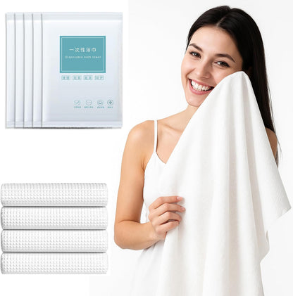 Disposable Bath Towels, 5 Pack Individually Wrapped, 55'' × 27.5'' Portable Travel Towels, Ultra-Soft & Quick-Dry Body Towels for Hotel, Gym, Beach, Camping, Swimming