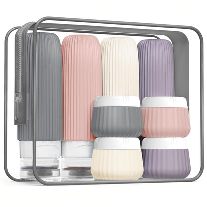 Mrsdry Travel Bottles 8 Pack, TSA Approved 3 oz Travel Containers with Clear Bag, Leak Proof Silicone Squeezable Essentials Jars