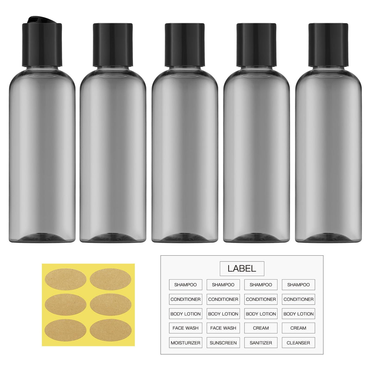 Travel Bottles for Toiletries, 3.4 oz Travel Size Containers, 5pcs, Clear