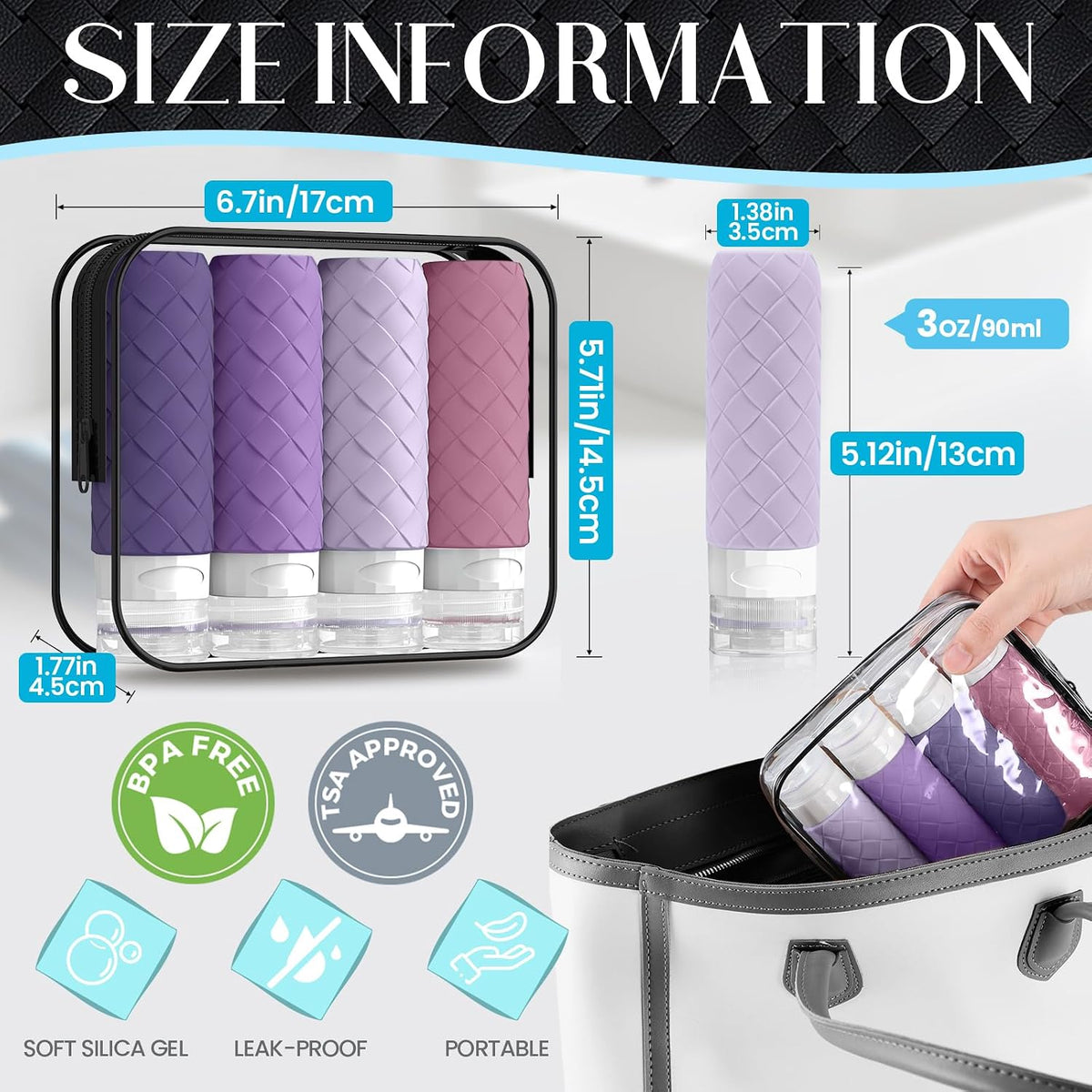 Silevoler Travel Bottles for Toiletries, TSA-Approved Travel Size Container