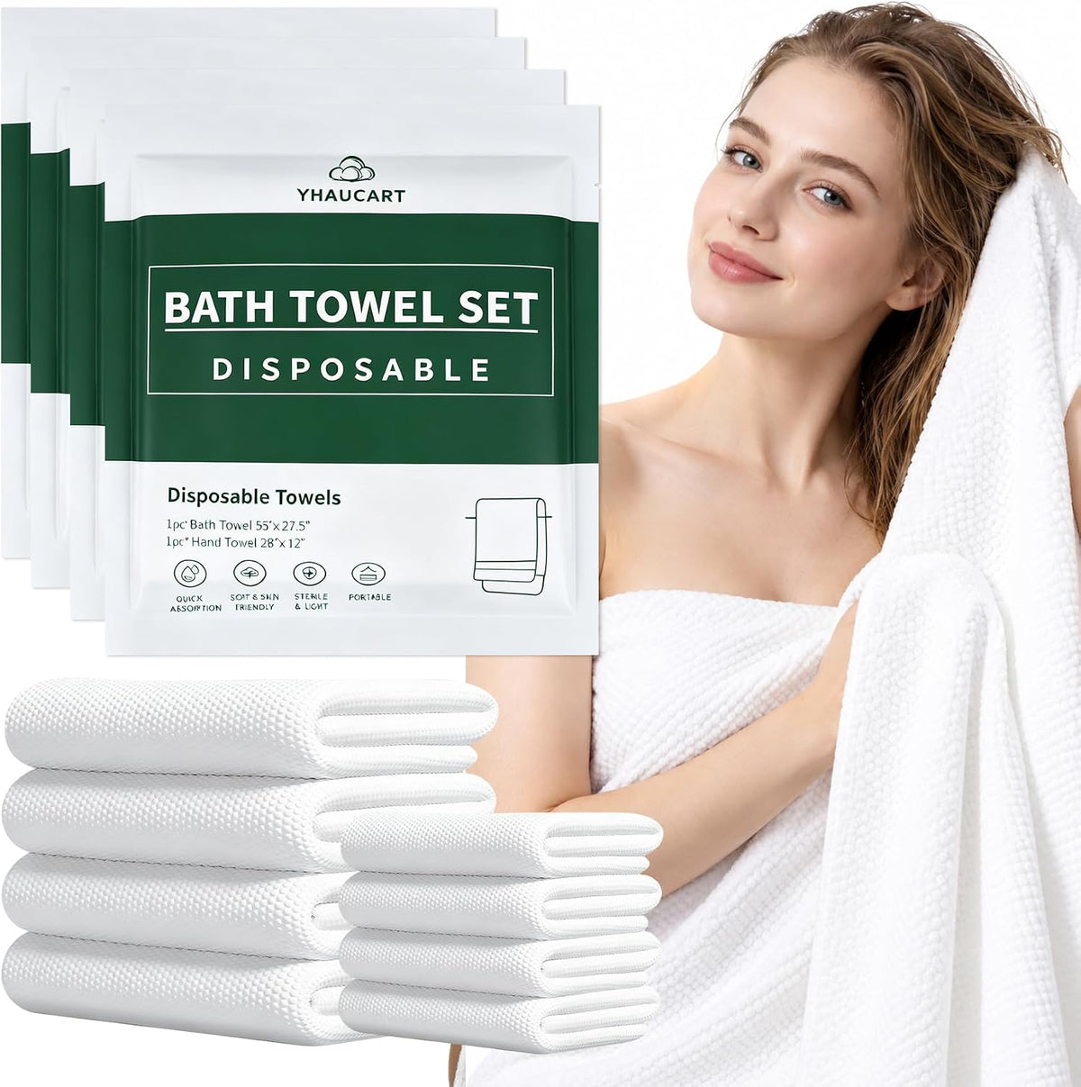 Disposable Towels Bundle, 1 Bath Towel with 1 Hand Towel, 10 Sets