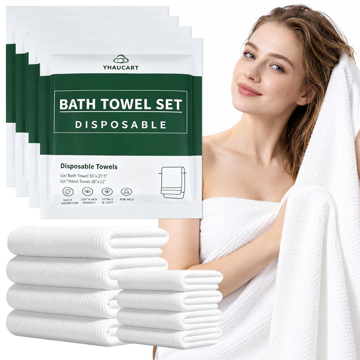 Disposable Towels Bundle, 1 Bath Towel with 1 Hand Towel, 10 Sets