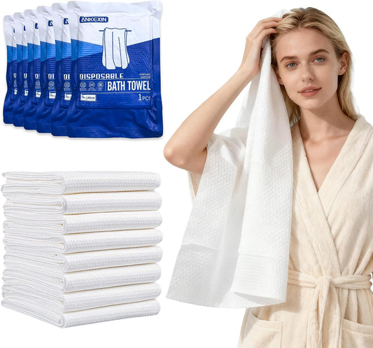 Disposable Bath Towels 6 Pack, 55" x 27.5" Thick Large Travel Towels Sets, Individually Wrapped, Portable Towels for Travel, Spa, Camping, Hotel Use