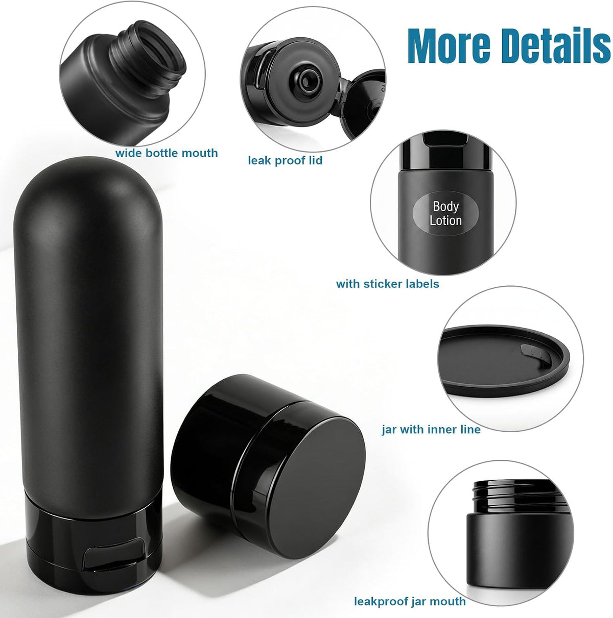 8 Pack Travel Bottles for Toiletries with Case (Black)
