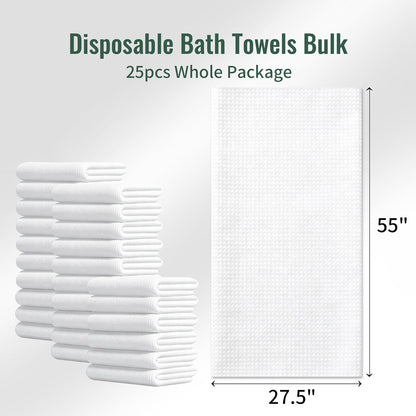 25 Pack Disposable Bath Towels, 55" x 27.5" Ultra Soft Travel Towels Bulk