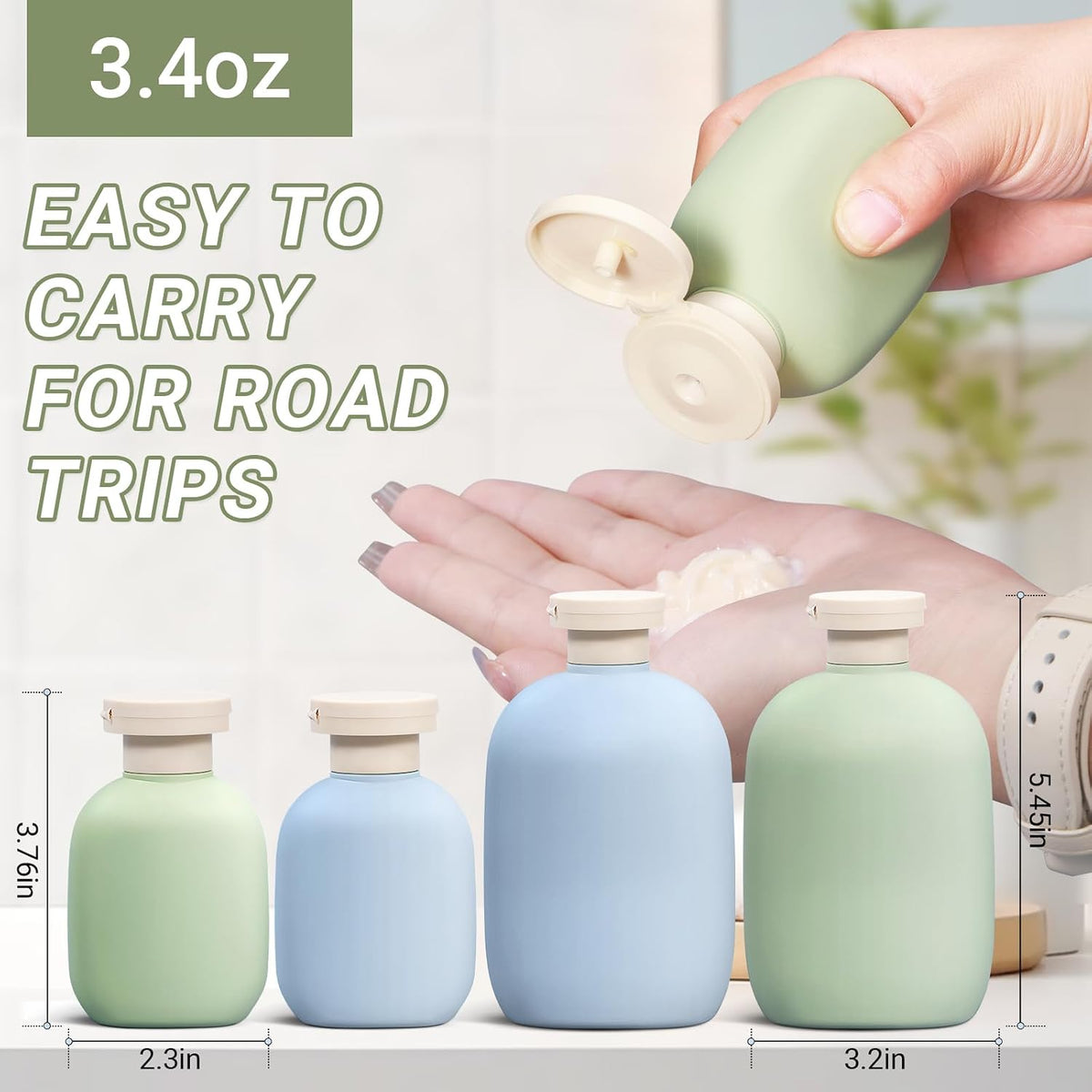 ASEVAT 3.4oz Travel Bottle with Flip Cap, Leak Proof Squeeze Bottles, Refillable Plastic Travel Containers for Creams, Lotion, Foundation, Shampoo, Conditioner