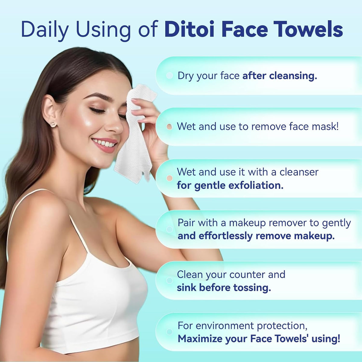 Ditoi Disposable Face Towels XXL, Soft Deep-Cleansing Face cloths,50 Count