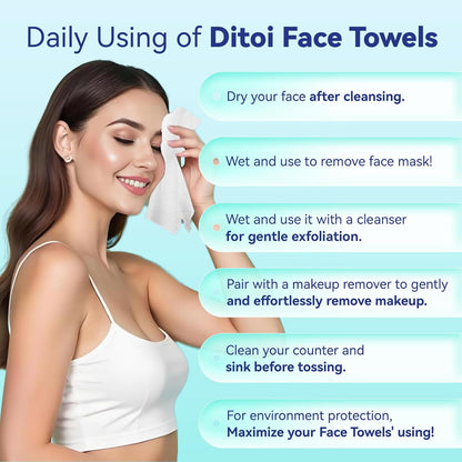 Ditoi Disposable Face Towels XXL, Soft Deep-Cleansing Face cloths,50 Count