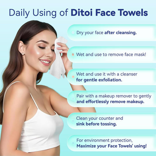 Ditoi Disposable Face Towels XXL, Soft Deep-Cleansing Face cloths,50 Count