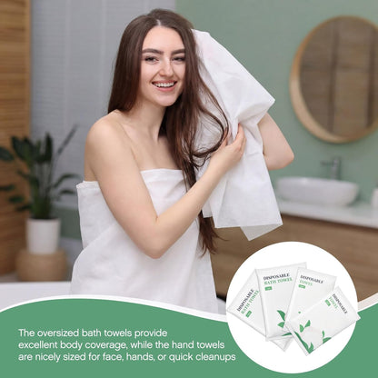 Tegeme 40 Pack Disposable Towel Set Individually Wrapped Include 20 Pack 55 x 28 Inches Bath Towels and 20 Pcs 20 x 12 Inches Hand Towels Plant Fiber Hygienic Single Use for Travel, Hotel, Spa, Hotels