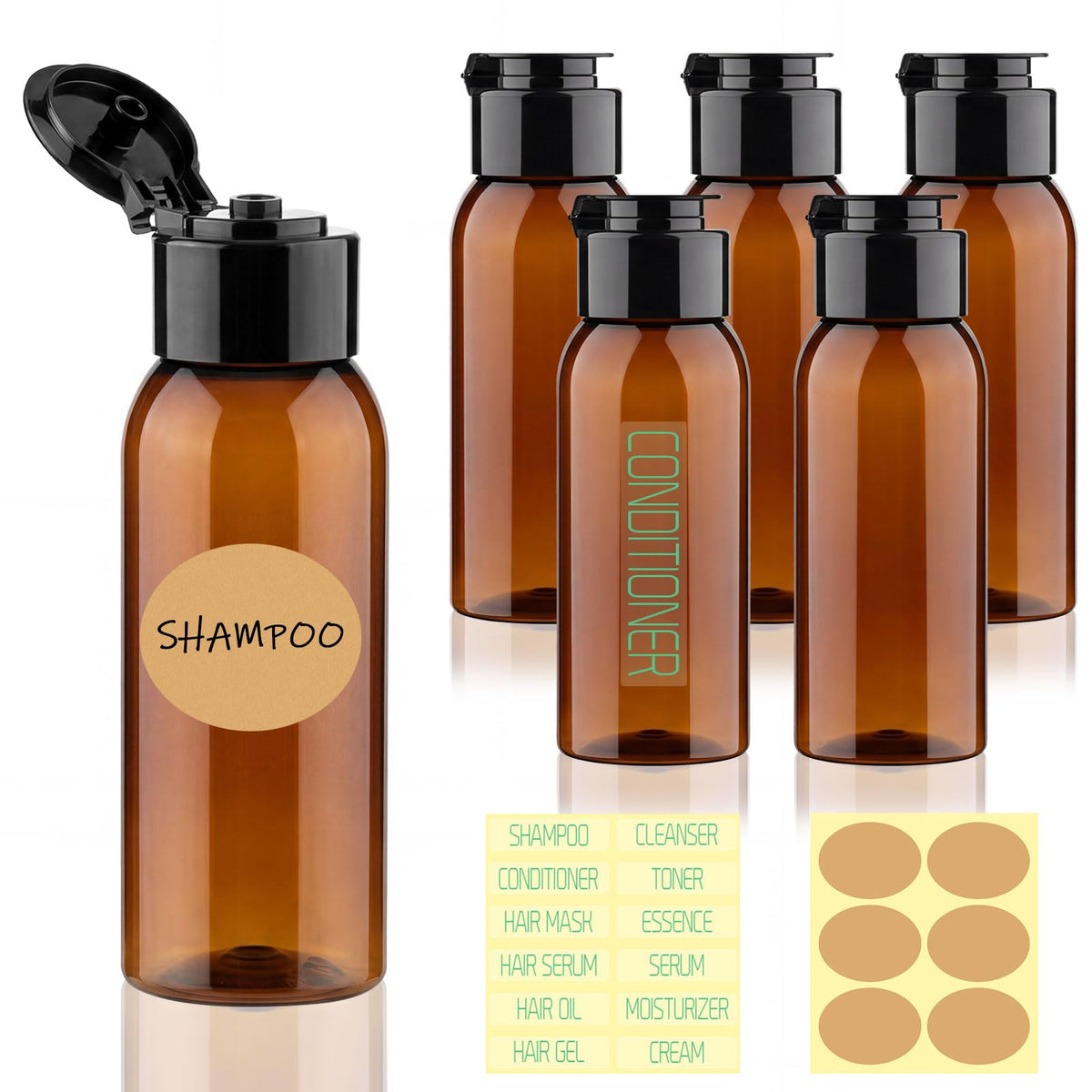 2 oz Travel Bottles, 6-Pack Wide-Mouth Leak Proof Containers