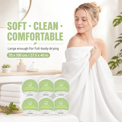 6PCS Compressed Bath Towel Tablets for Travel, Disposable Towels for Camping, Hiking & Hotels, Fast Absorbing Portable Travel Bath Towels, Individually Wrapped 27.5 x 40 Inch