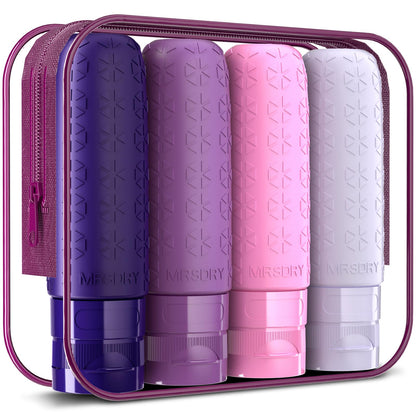 Mrsdry Travel Bottles for Toiletries, Tsa Approved 3oz Travel Size Containers BPA Free Leak Proof Refillable Liquid Silicone Squeezable Travel Essentials for Shampoo Conditioner Lotion (4 Pack)