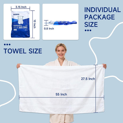Disposable Bath Towels 6 Pack, 55" x 27.5" Thick Large Travel Towels Sets, Individually Wrapped, Portable Towels for Travel, Spa, Camping, Hotel Use