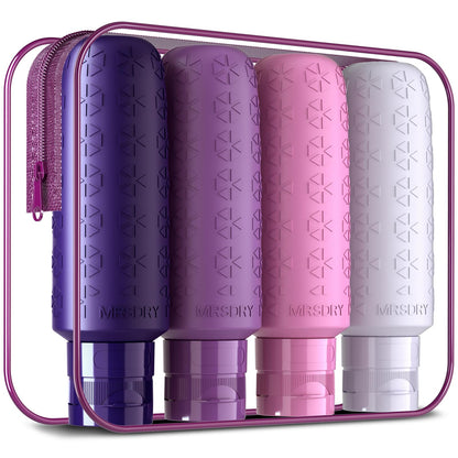 Mrsdry Travel Bottles for Toiletries, Tsa Approved 3oz Travel Size Containers BPA Free Leak Proof Refillable Liquid Silicone Squeezable Travel Essentials for Shampoo Conditioner Lotion (4 Pack)