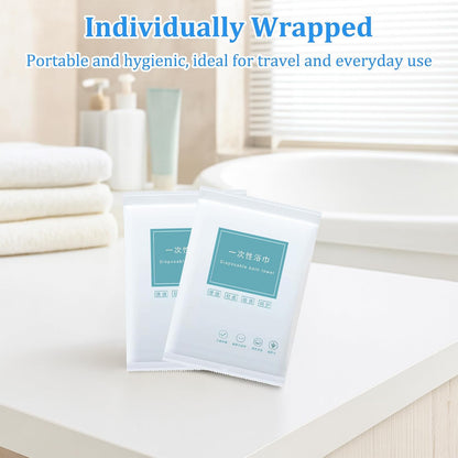 Disposable Bath Towels, 5 Pack Individually Wrapped, 55'' × 27.5'' Portable Travel Towels, Ultra-Soft & Quick-Dry Body Towels for Hotel, Gym, Beach, Camping, Swimming