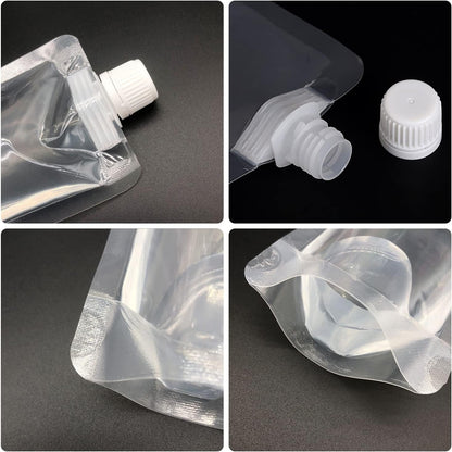 Keon Plastic Pouches - Leak-Proof, Reusable, Flexible Juice Bags, BPA-Free for Travel, Outdoor Sports, Concerts, Events (8OZ - 10PCS + 2 Funnels)