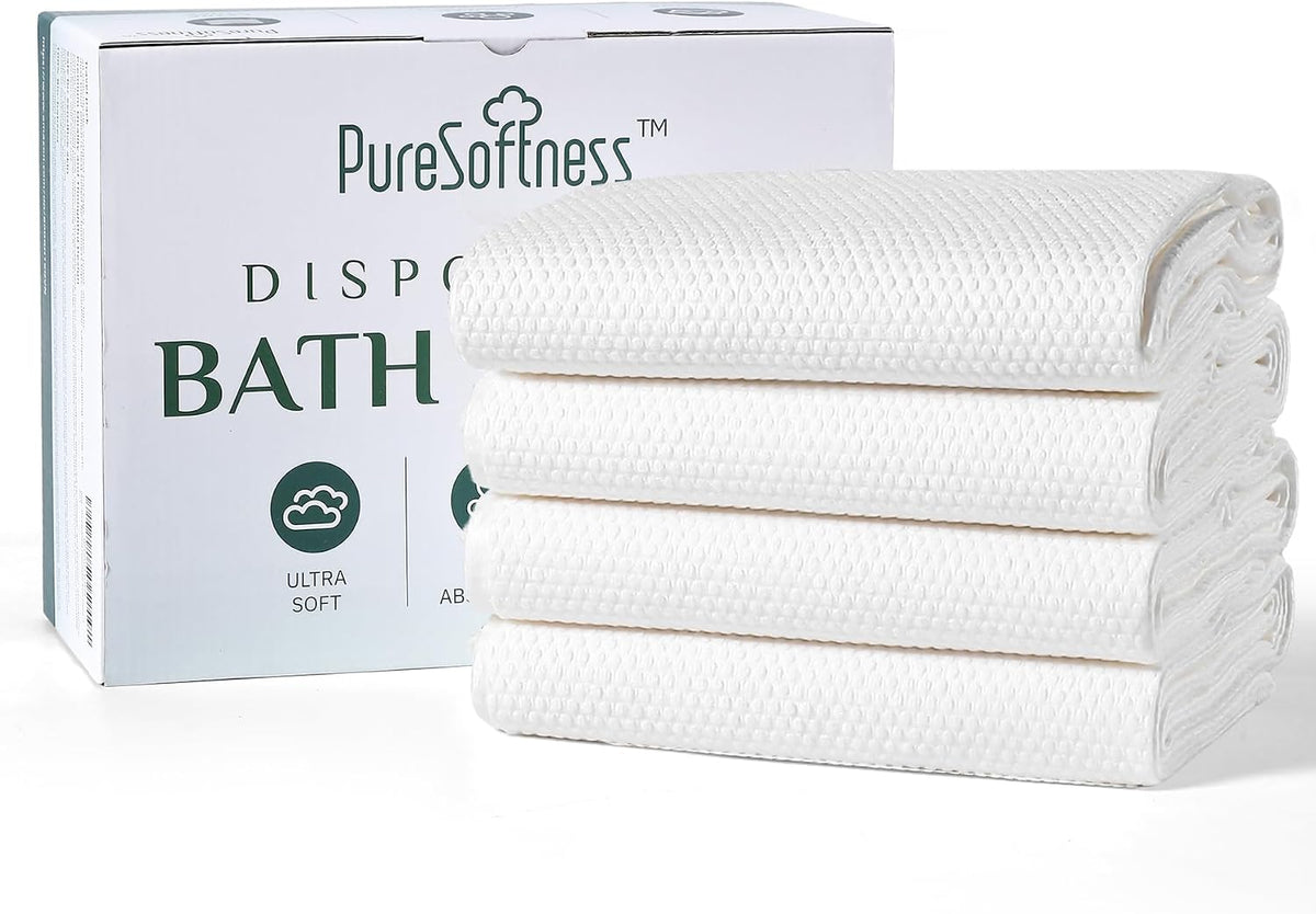 Disposable Bath Towels, Extra Large 57"x28", Ultra Thick, Soft Yet Durable, Individually Wrapped Travel Pack for Business Trip Workout Swimming Camping & Guest Towels (4 Towels in 1 Box)
