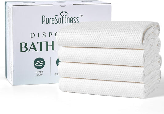 Disposable Bath Towels, Extra Large 57"x28", Ultra Thick, Soft Yet Durable, Individually Wrapped Travel Pack for Business Trip Workout Swimming Camping & Guest Towels (4 Towels in 1 Box)