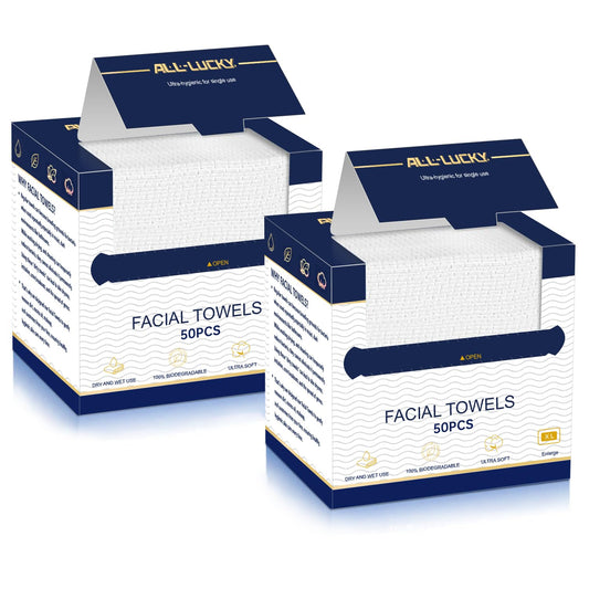Disposable Face Towels XL 10"x12" Biodegradable Wash Cloths - 2 Pack 100 Ct